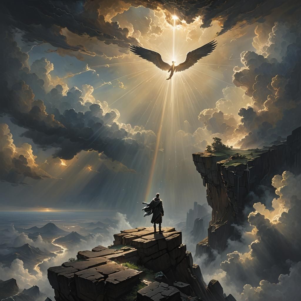 Angel Rescuing Person from Despair, Surrealist Painting