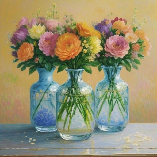 Impressionist Floral Still Life with Vases