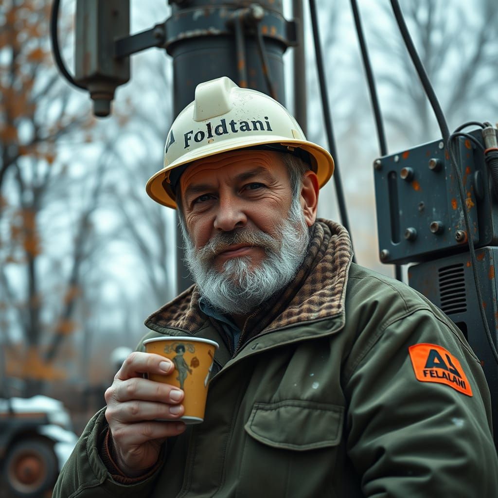 Geologist Takes Coffee Break Amidst Autumn Scenery