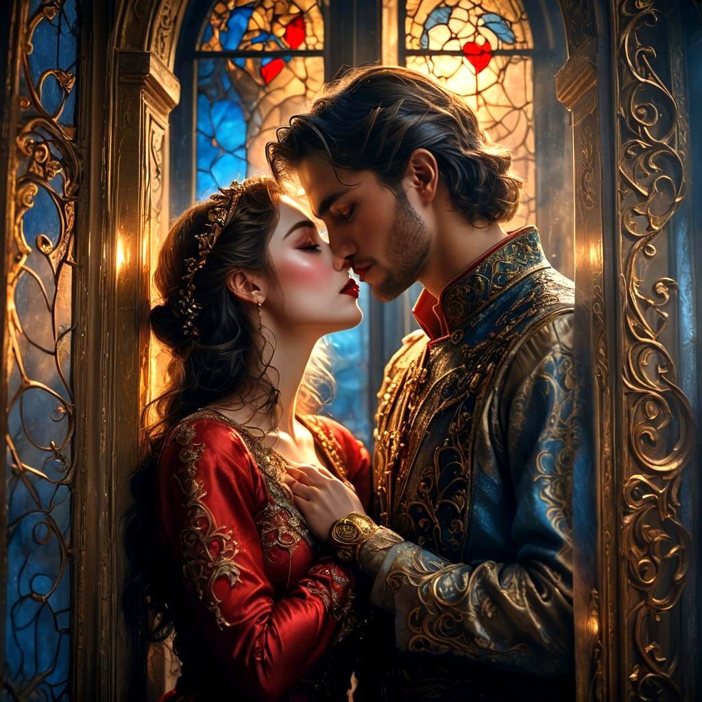 Lovers Kissing by the Window in Matte Painting Style