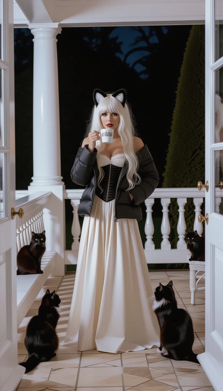 Woman with Cat Ears in Autumn Garden