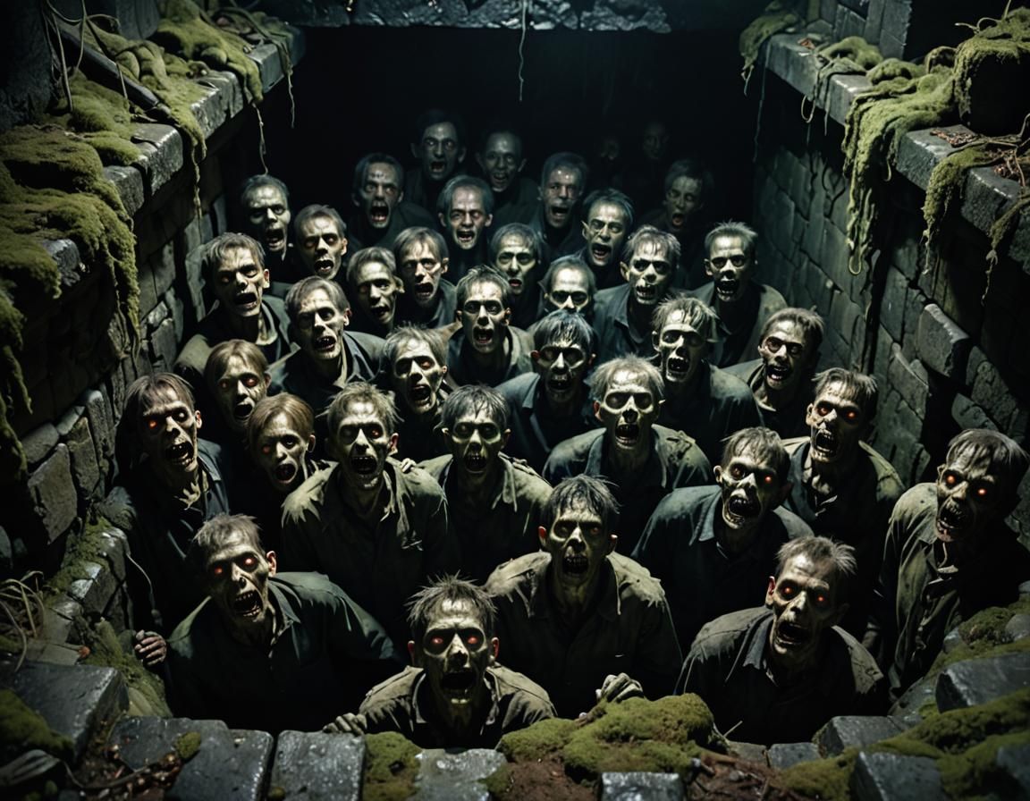 Macabre Horror: Zombies Rising from a Dark Well