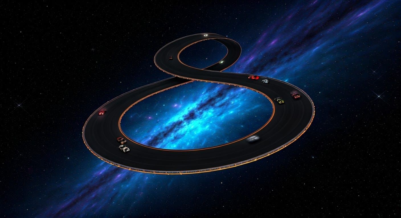 Möbius Strip Racetrack in a Vibrant Deep Space Sky