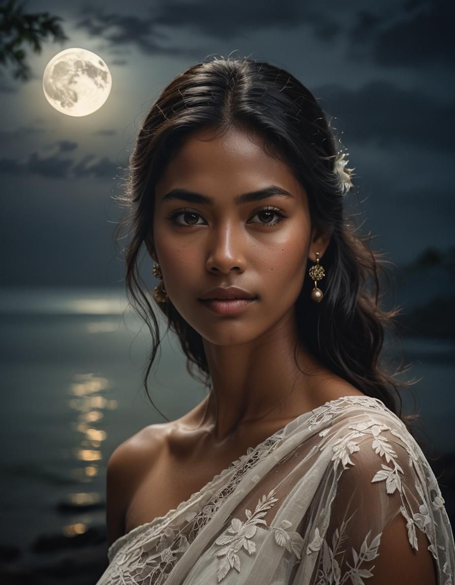 Moonlit Portrait of a Panamanian Woman: Realistic and Detail...