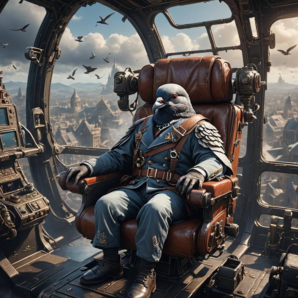 Pigeon Pilot in Cockpit: Fantasy Concept Art