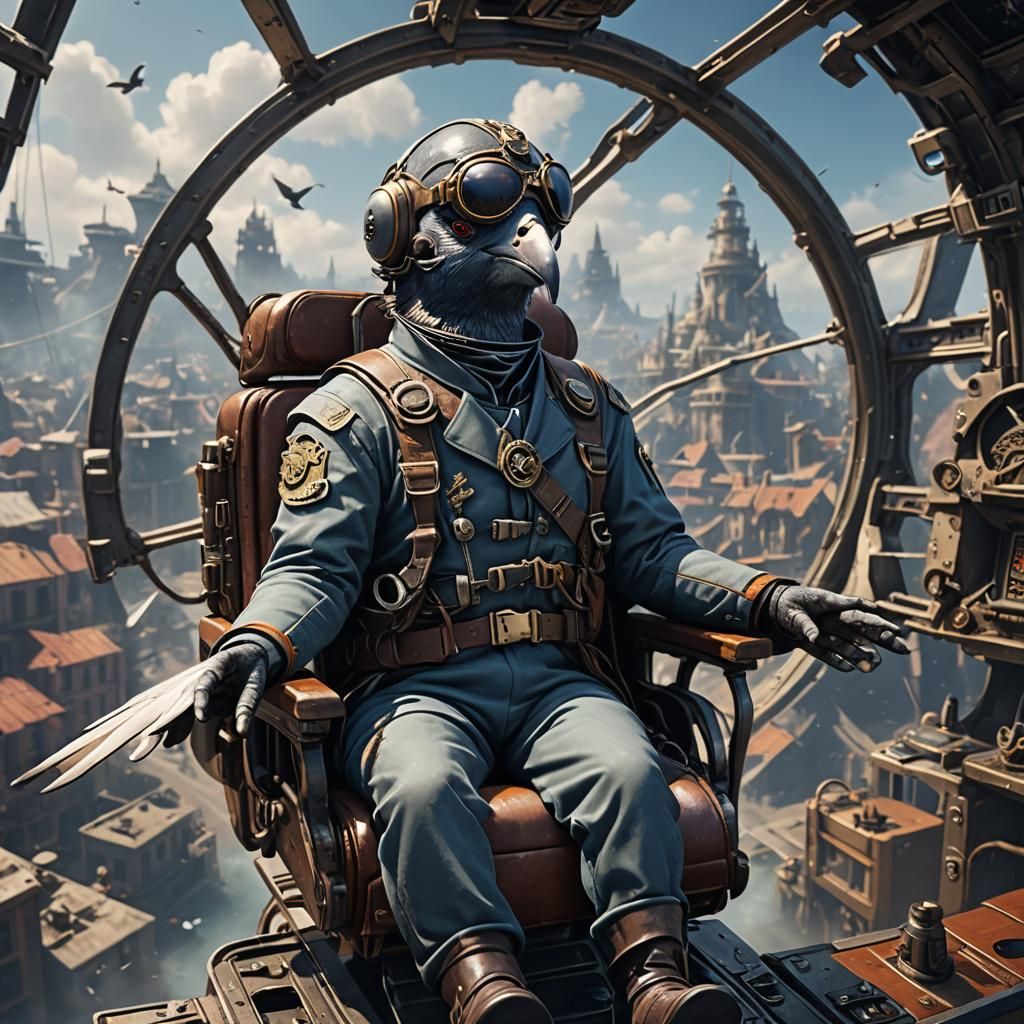 Pigeon Pilot Cockpit View: Detailed Matte Painting