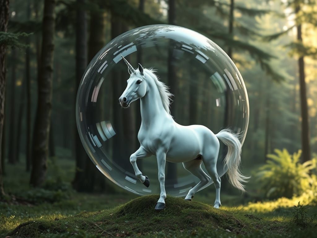 Unicorn in Forest Bubble: A Whimsical Scene