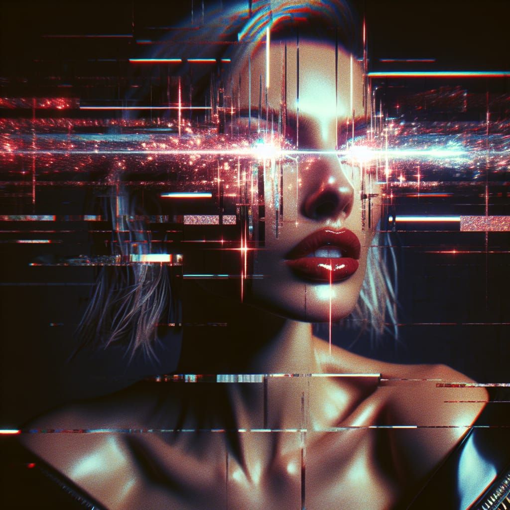 Gritty Vampire Goddess in Cyberpunk Glitch Art