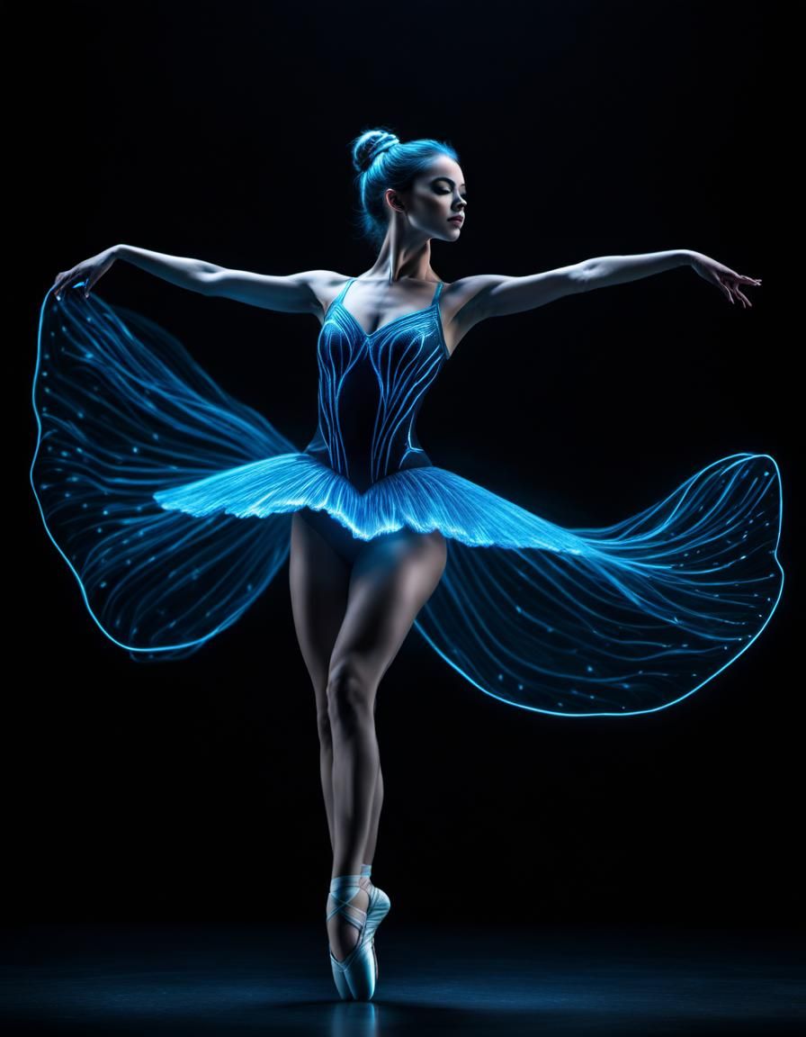 Ballerina Pirouette in Bioluminescent Line Art
