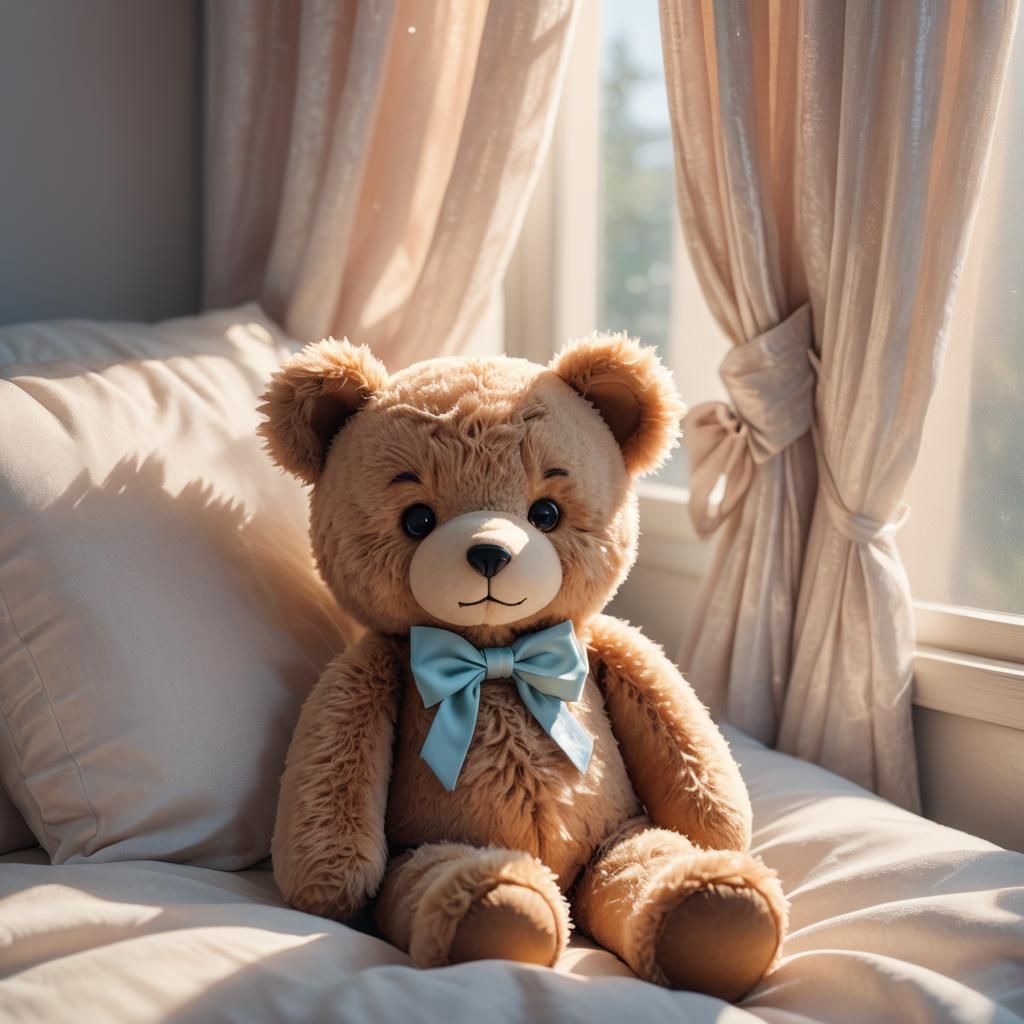 Pastel Anime Teddy Bear in Morning Light