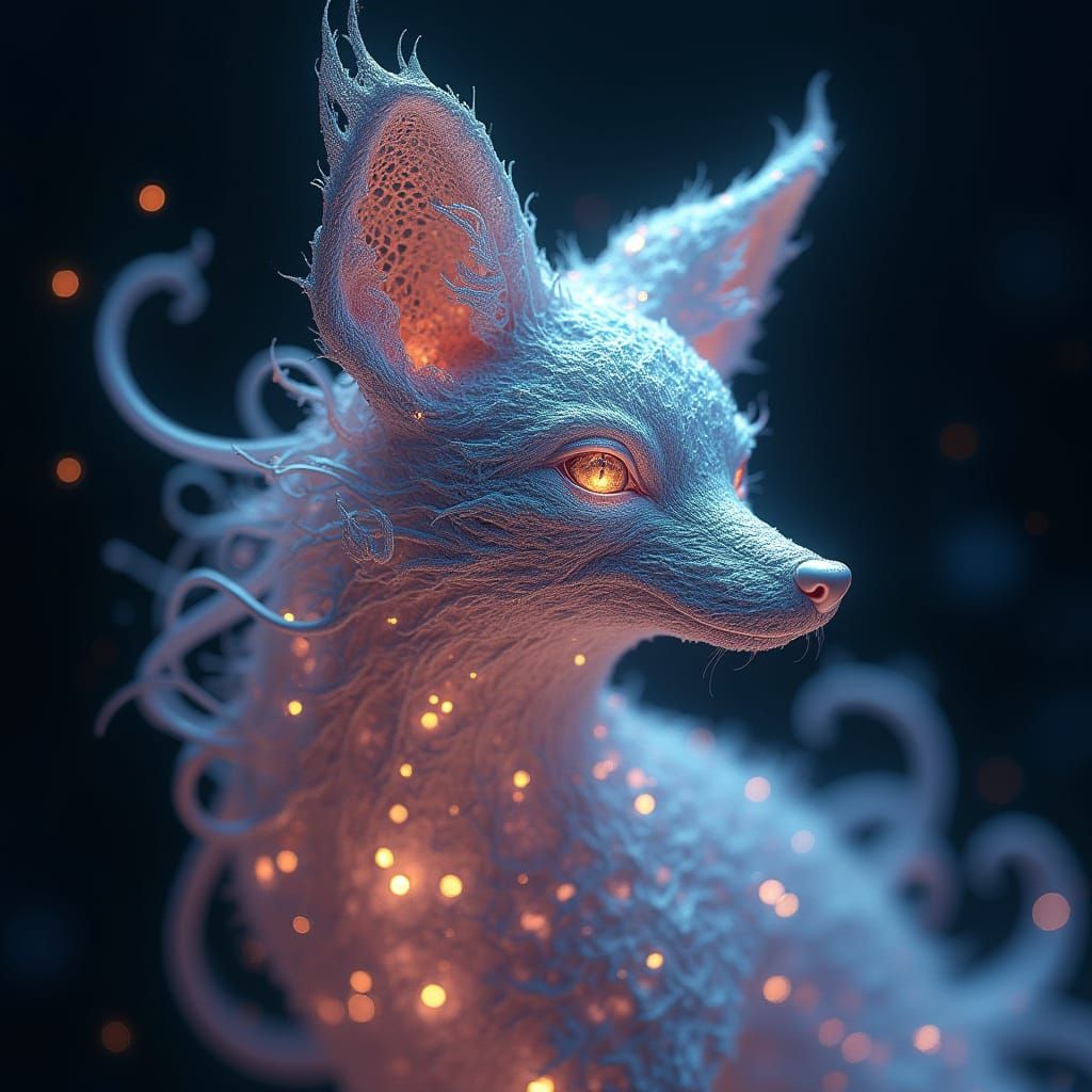 Fractal Fox in Cyberpunk Hologram Style