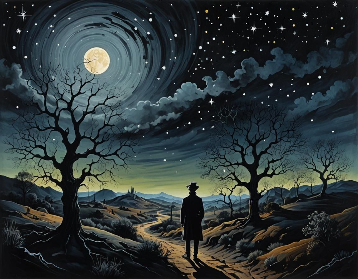 Dark Surrealism: Person in Desolate Landscape