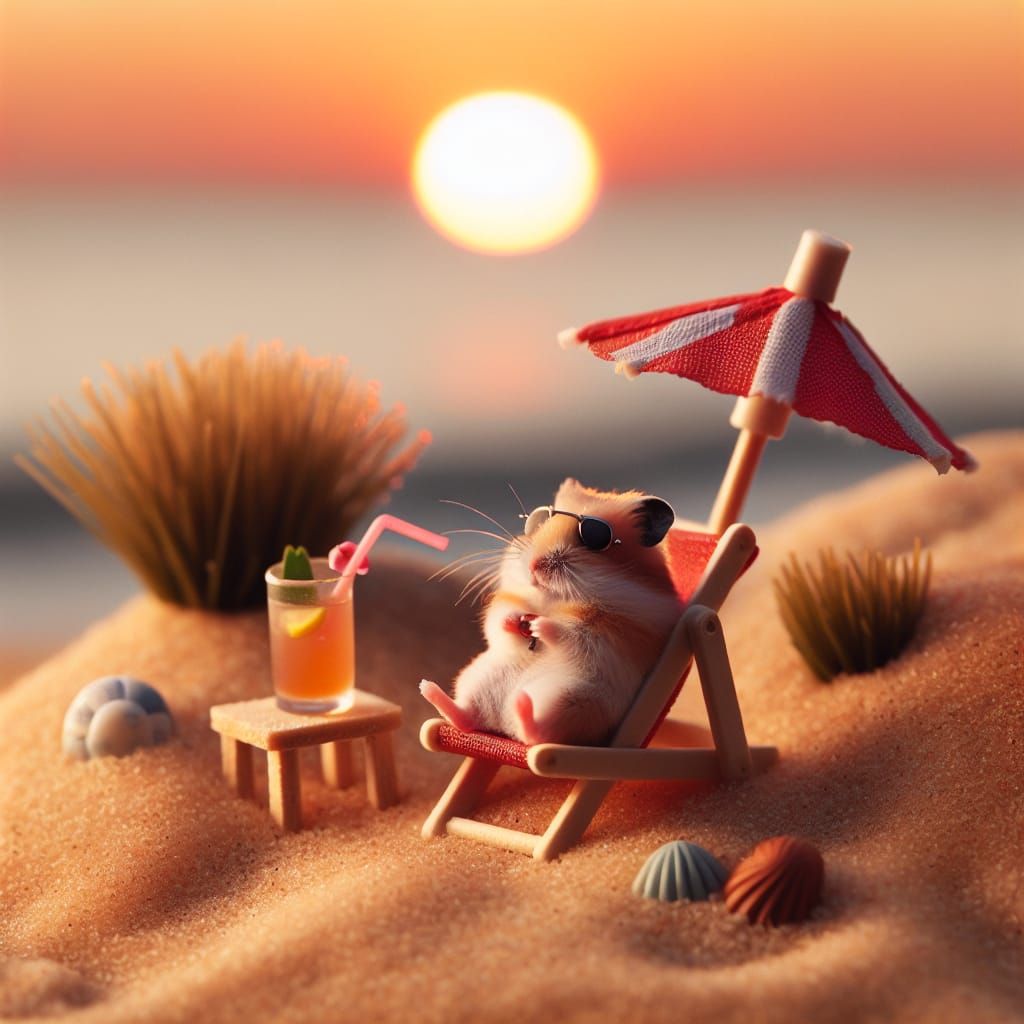 Aww, sunset by the sea! 🐹⛱️