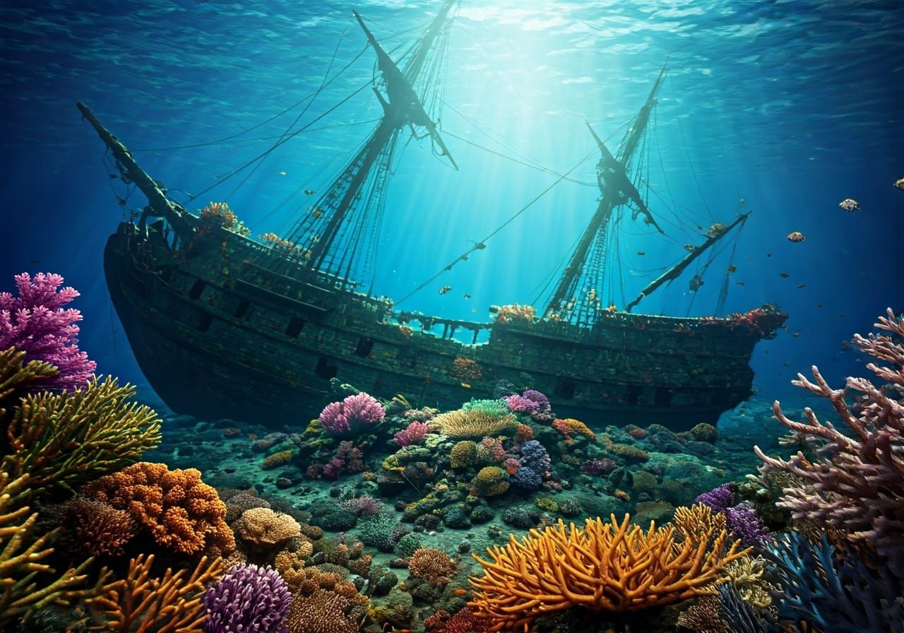 Sunken Galleon Ecosystem in Detailed Matte Painting