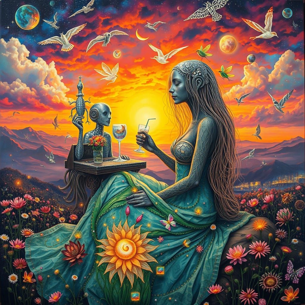 Psychedelic Space Café: A Surrealist Oil Painting