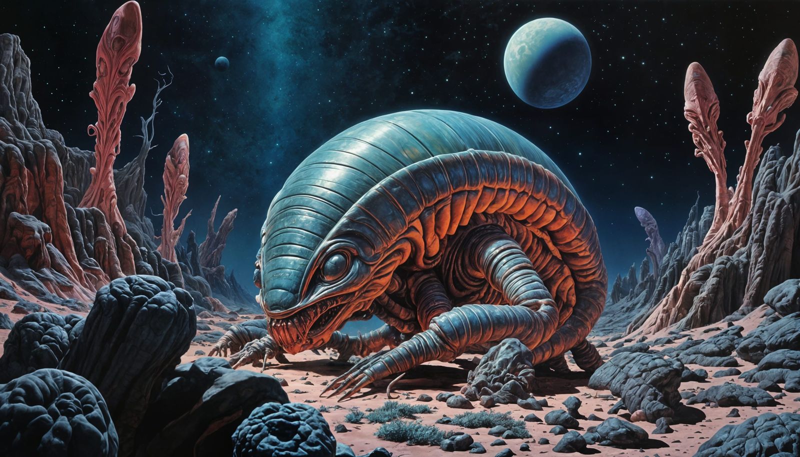 Alien Landscape with Disjoint Trilobites in Afrofuturism Sty...