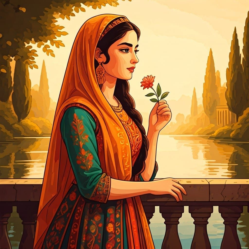 Persian Woman in Traditional Folk Art Style