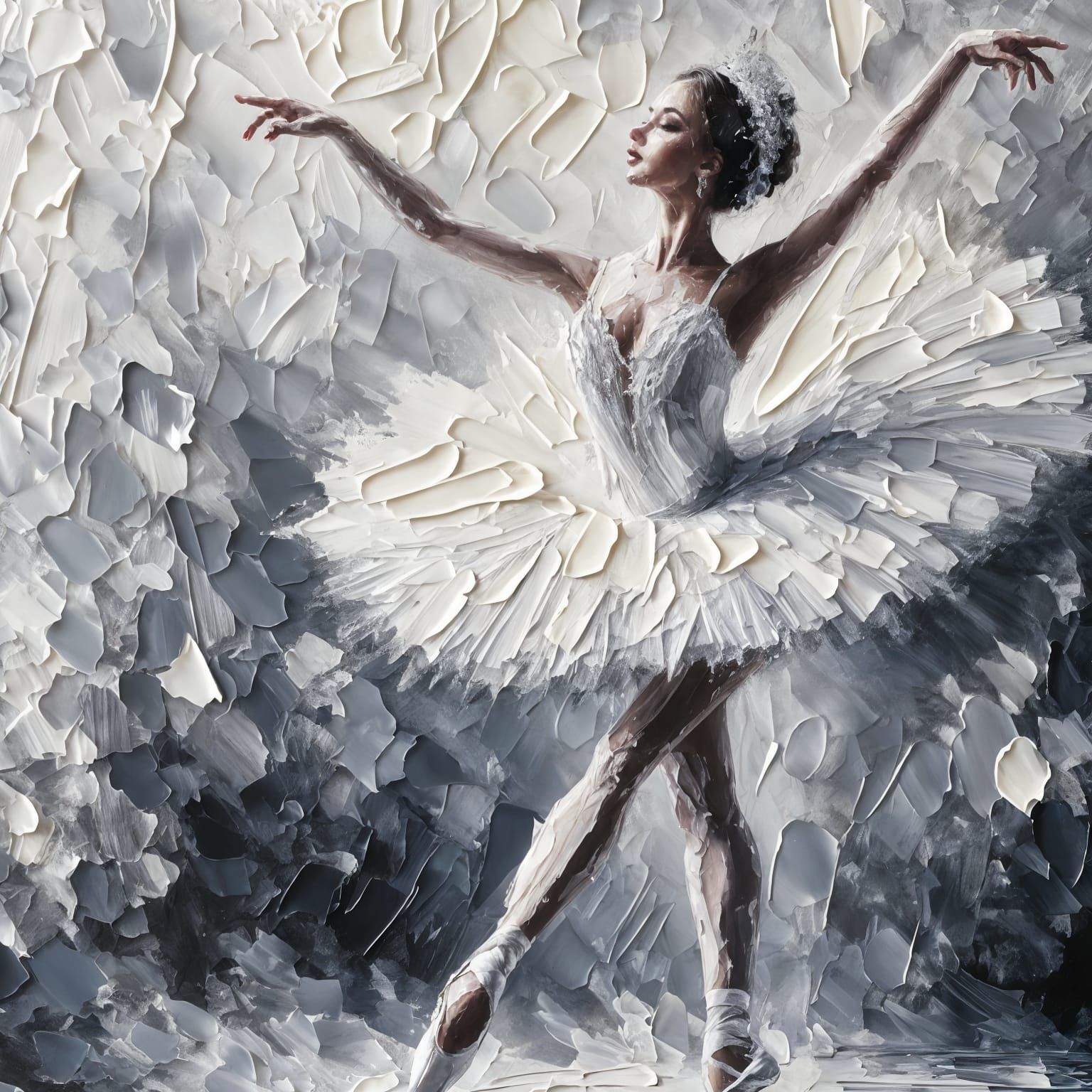 Ballet Dancer in Pirouette, Impasto Oil Painting
