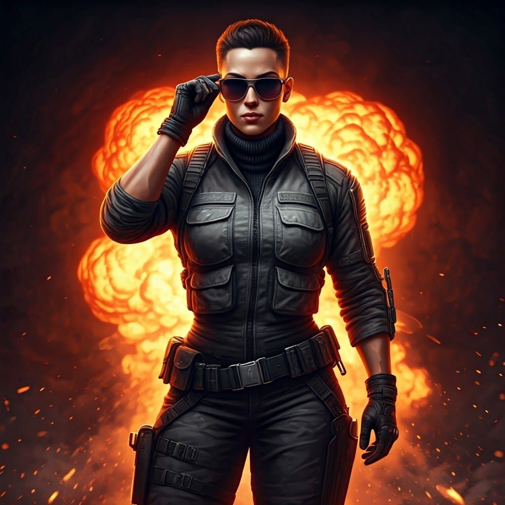 Cyberpunk Warrior in the Heart of the Inferno