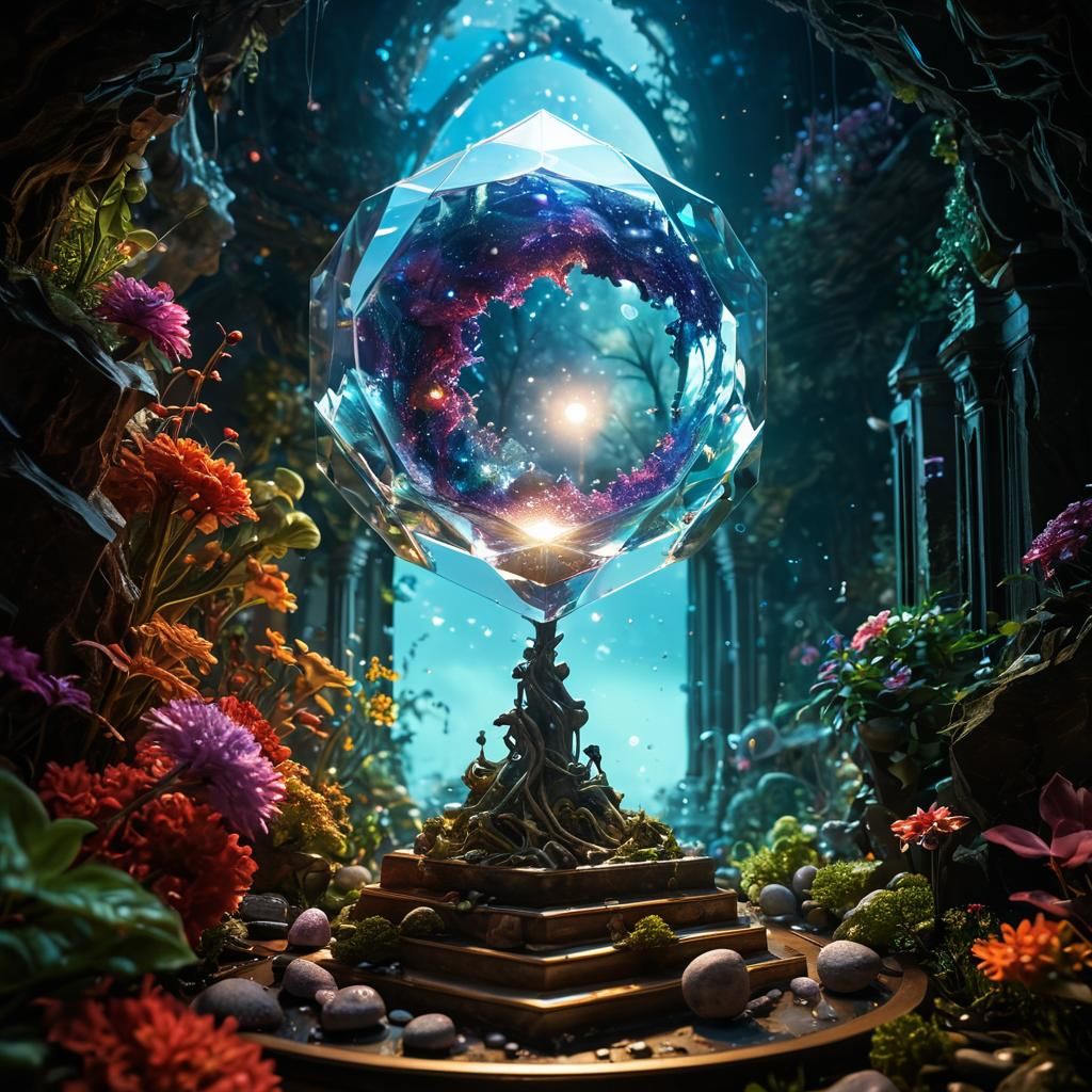 Ethereal Glass Planet Mirror in a Faerie Garden