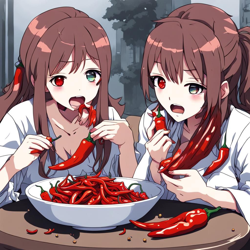Anime Girls Eating Spicy Peppers, Manga Style