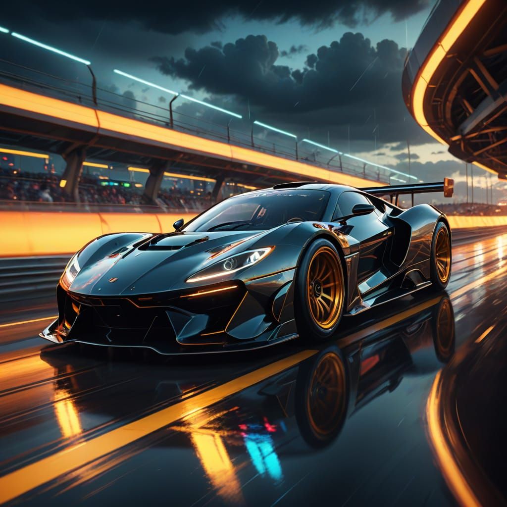 Futuristic Car Racing on Neon-Lit Track