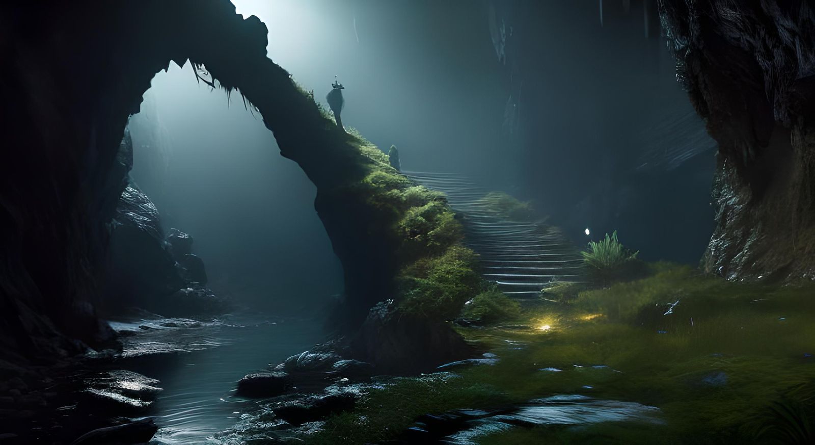 Obsidian Elf Warrior in a Cave