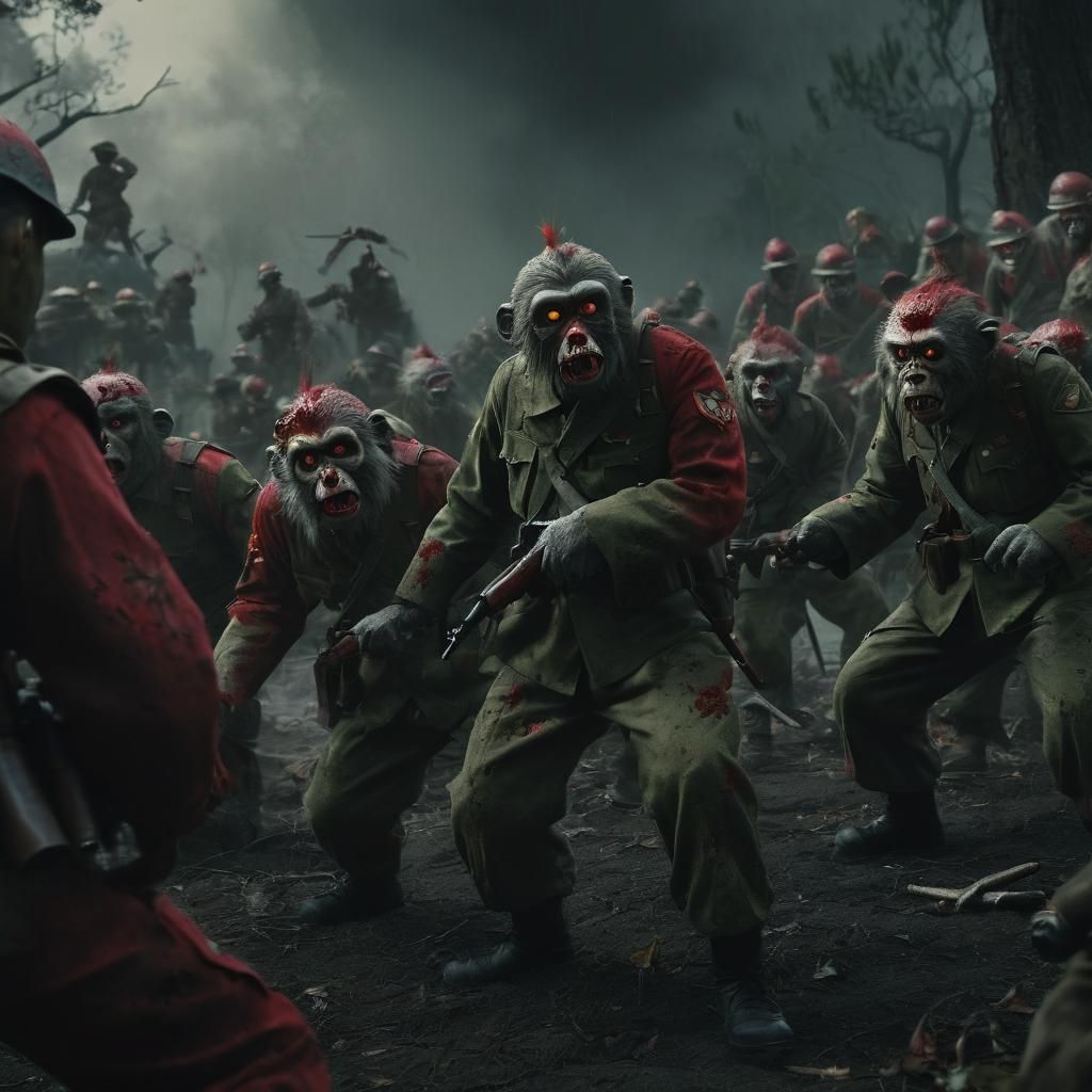 Zombie Monkey Clowns Clash with Soldiers in WWII