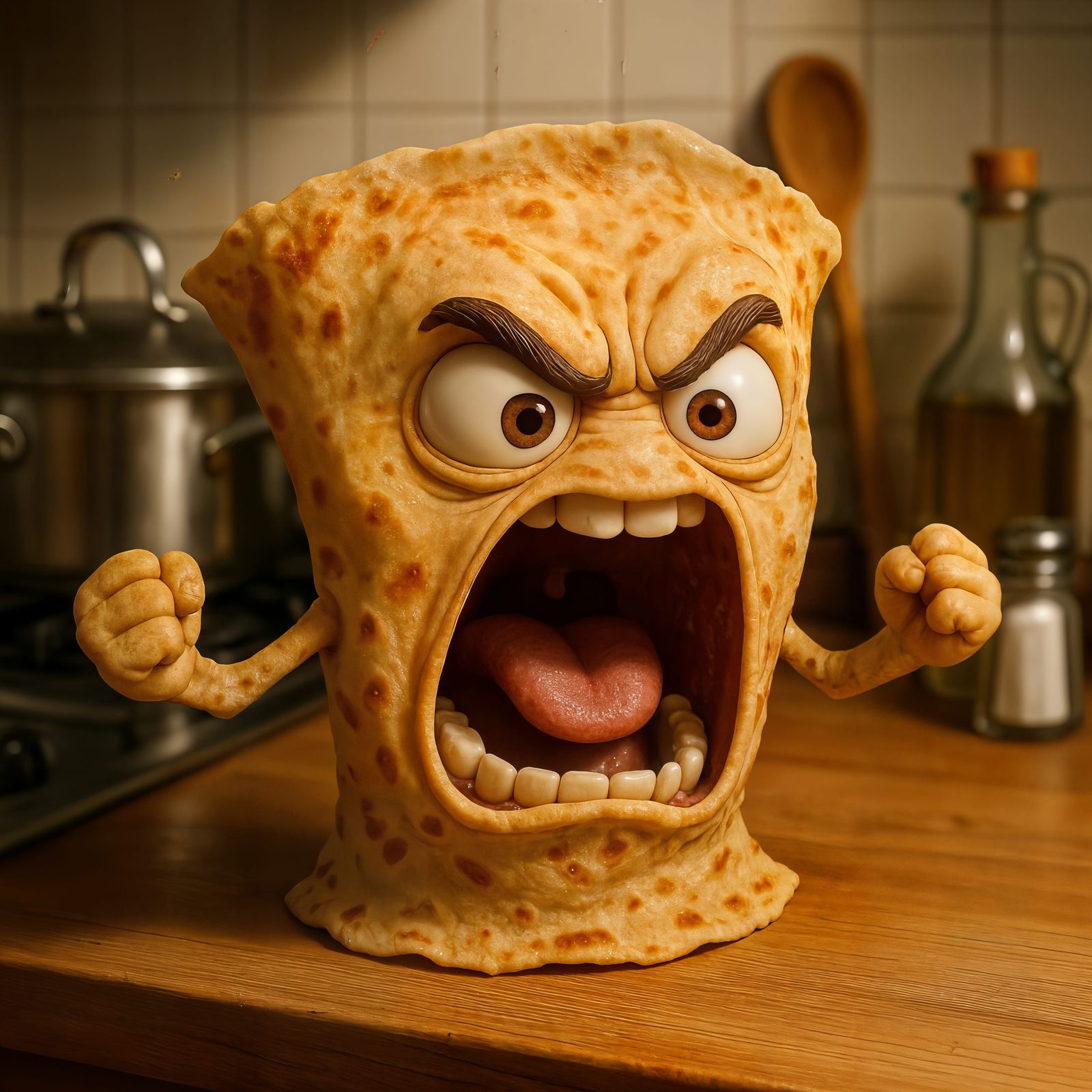 Angry Screaming Crepe in Kitchen Cartoon