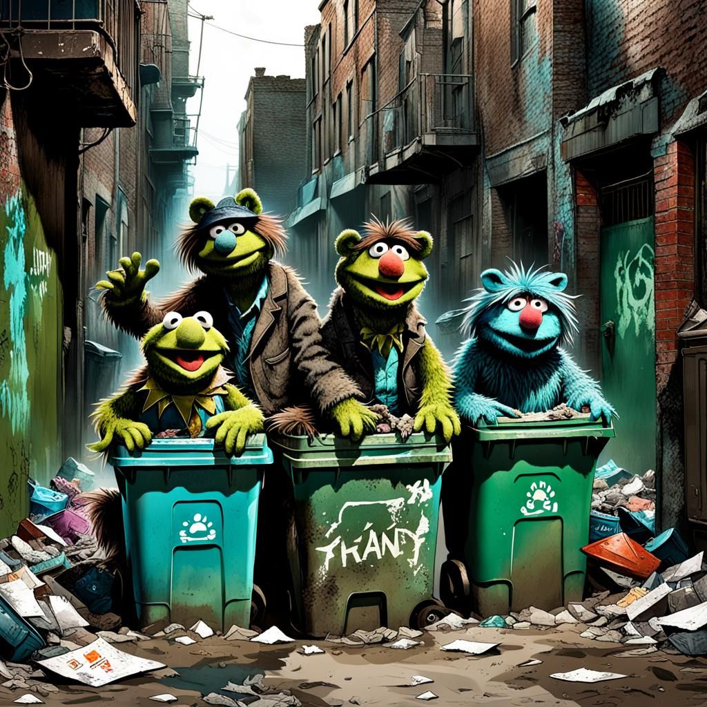 Muppet-Like Creatures in Urban Alleyway