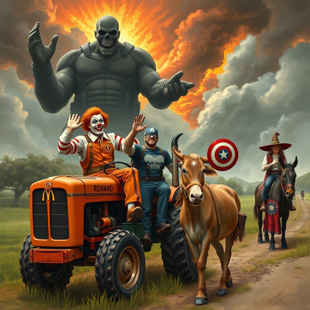Ronald McDonald had a farm + The Punisher purchased a cow + ...