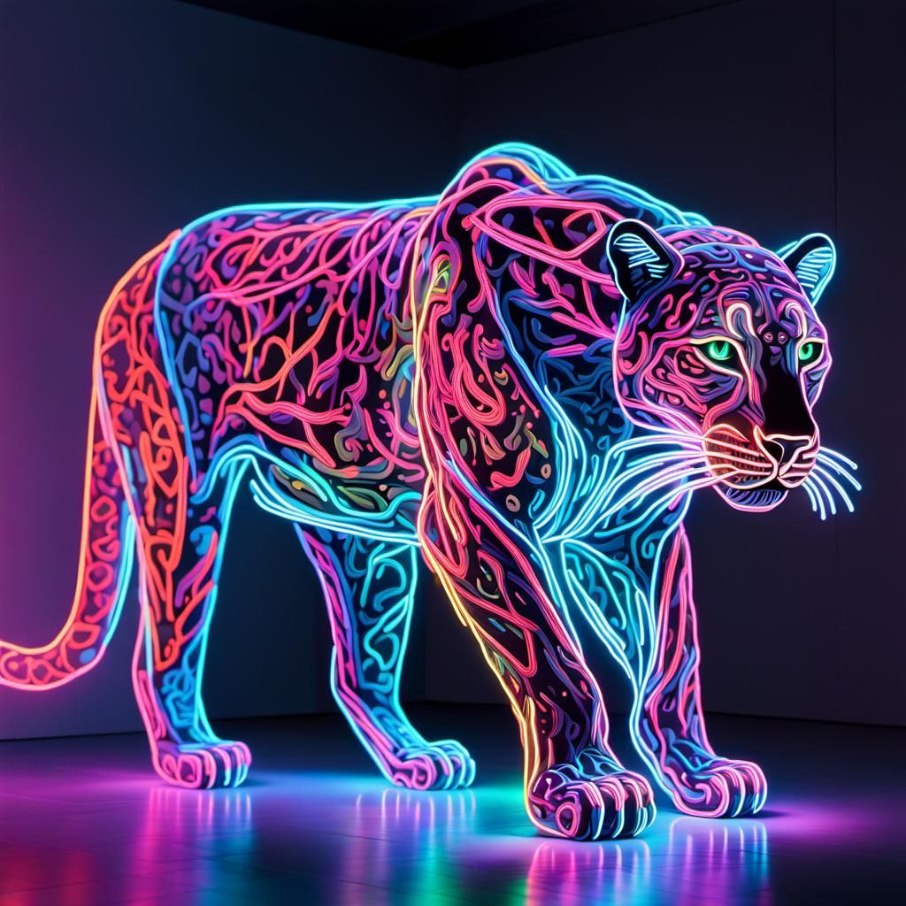 Neon Leopard Sculpture in Art Gallery