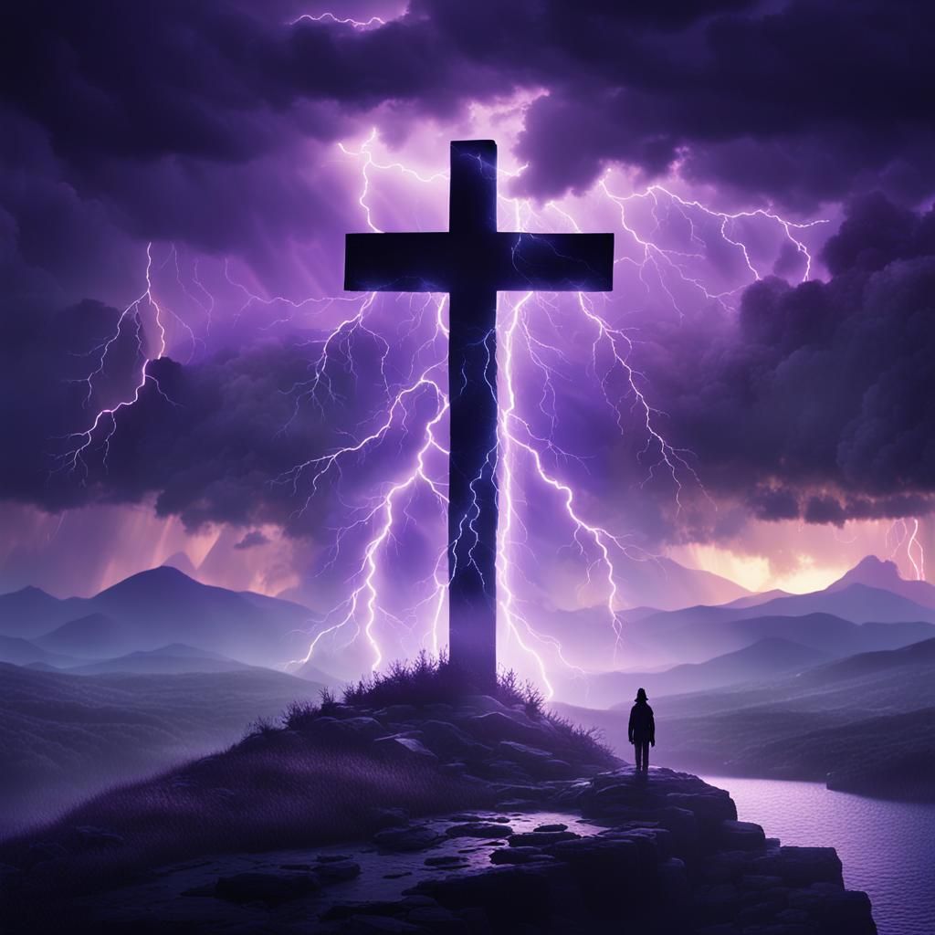 Stormy Silhouette Cross: Hyperrealistic Cinematic Landscape