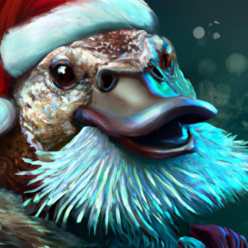 Festive Platypus as Santa Claus: Detailed Portrait
