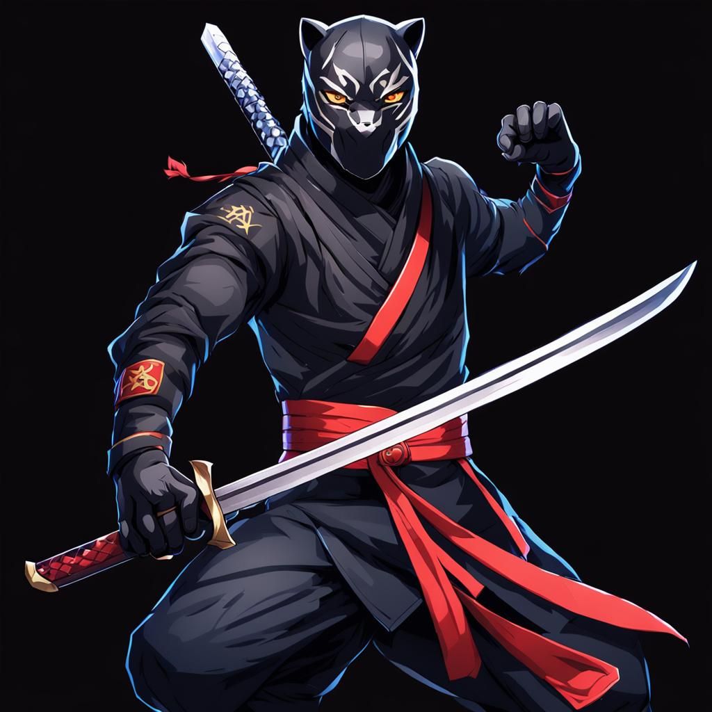 Fierce Ninja Panther in Anime Style