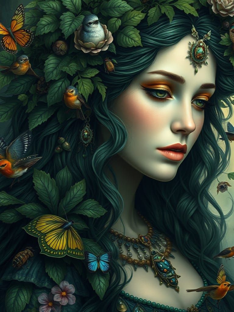 Majestic Forest Spirit in Pre-Raphaelite Style