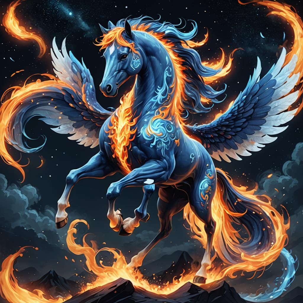 Blue Fire Horse Concept Art in Ethereal Flames