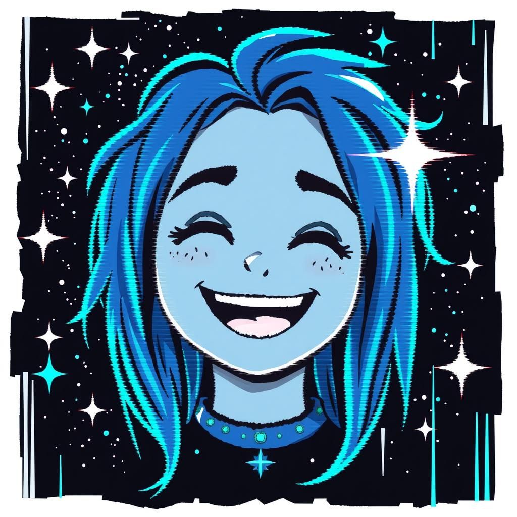 Abstract Glitchcore Smile with Constellations and Sparkles