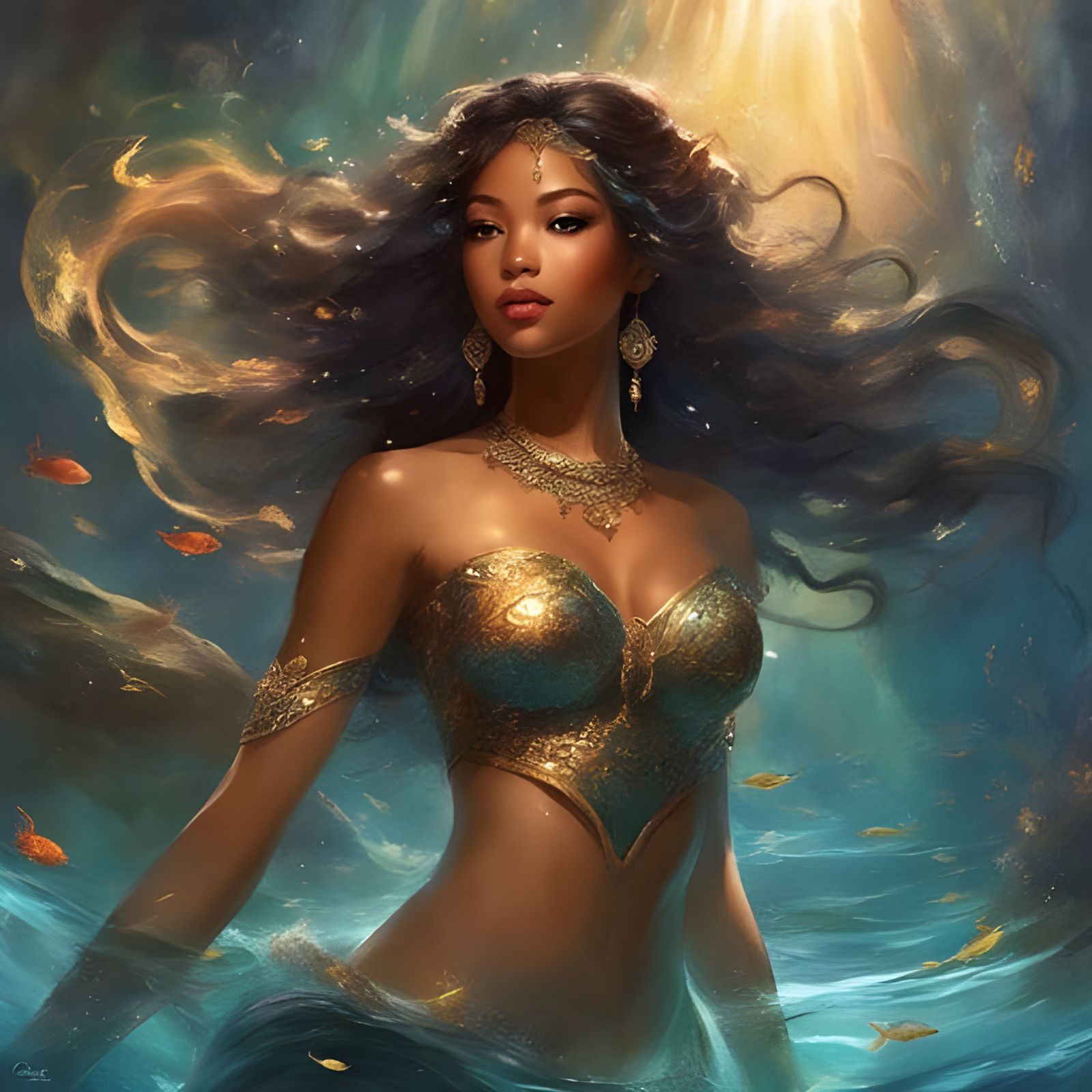 Beautiful Euro-Asian Mermaid in Sparkling Underwater World