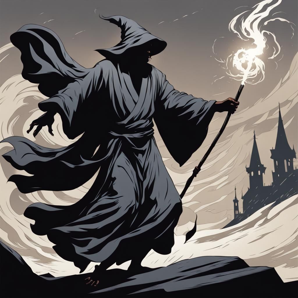 Silhouette of Wizard Casting Wind Spell