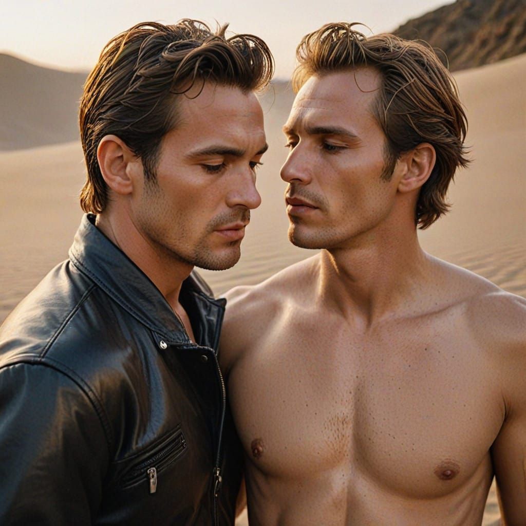 Two Men Embracing in Quicksand, a Romantic Moment