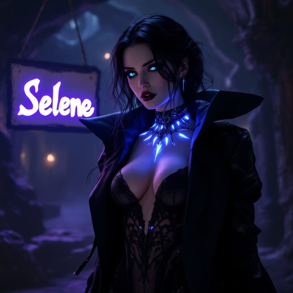Majestic Vampire Selene in Intricate Black Leather Armor