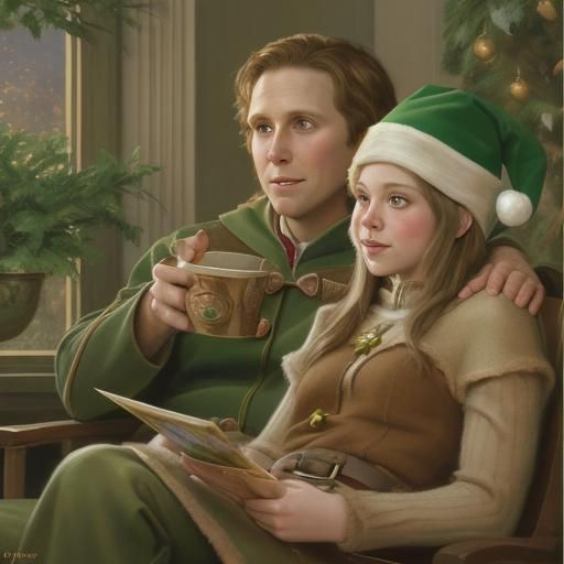 Buddy the Elf and Jovie as Oil Painting