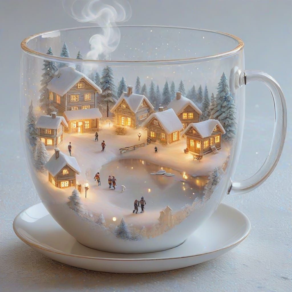 A Cozy Winter Village Scene in a Transparent Cup