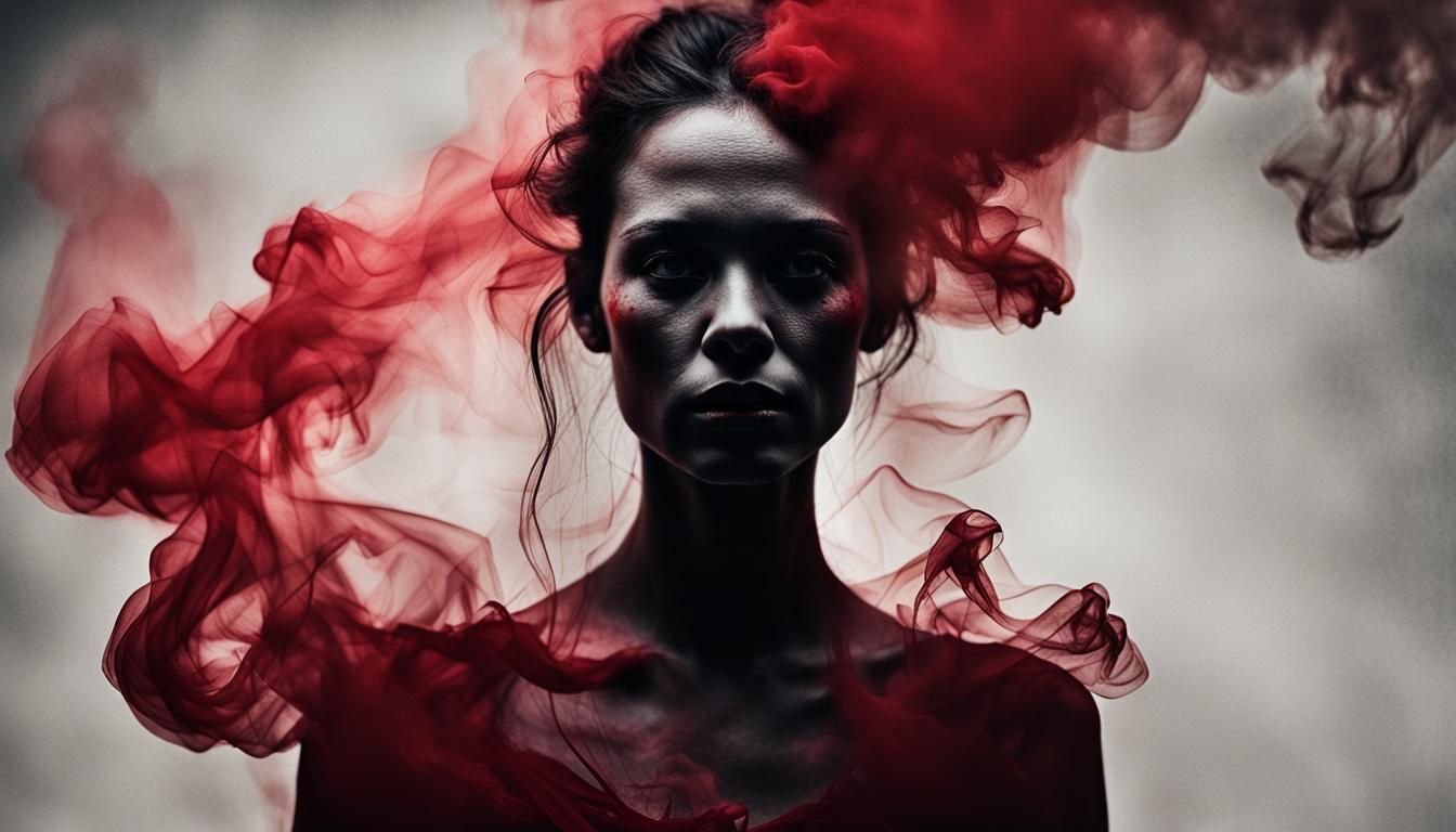 Ethereal Woman Silhouette in Red Smoke