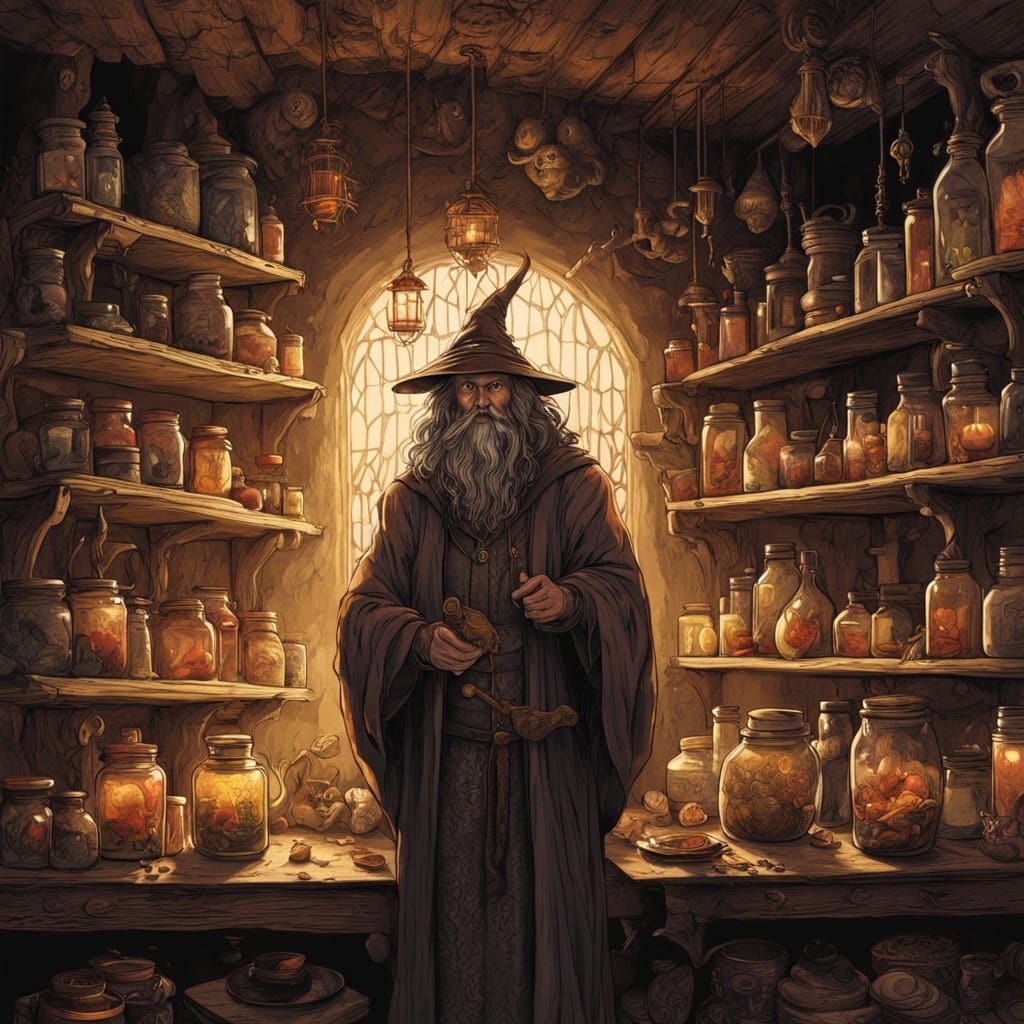 Enchanted Wizard's Sanctum in Warm, Golden Light