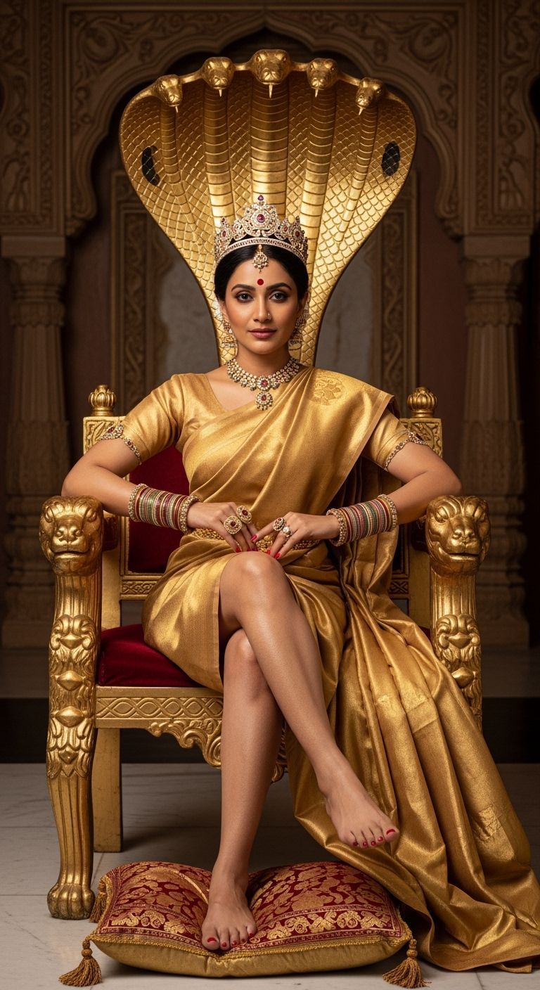 Regal Indian Queen on Cobra Throne, Professional Photography