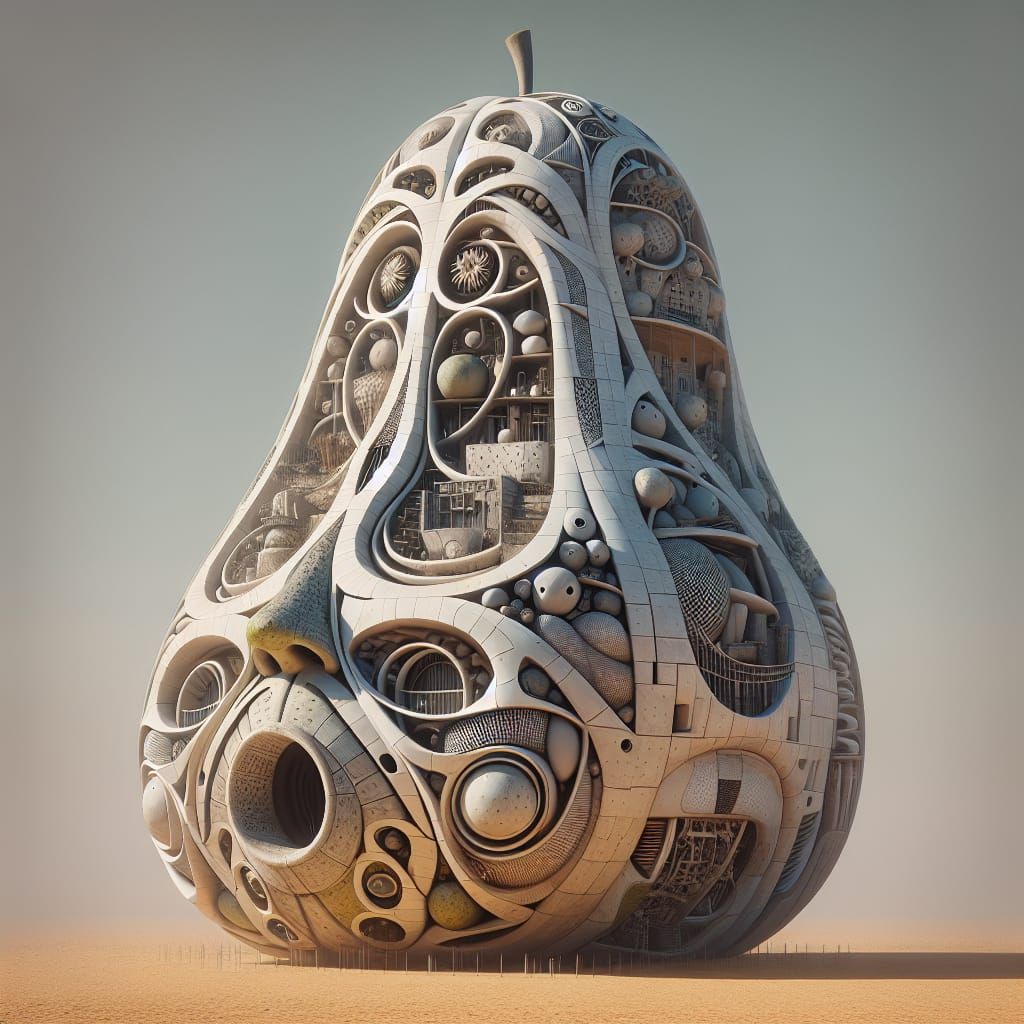 Prehistoric World Inside Pear Face, Zendala Sculpture