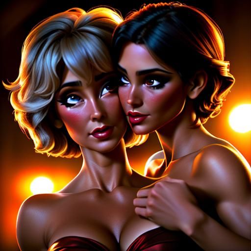 Female Bodybuilders Dancing Tango, Hyperrealistic Photograph...