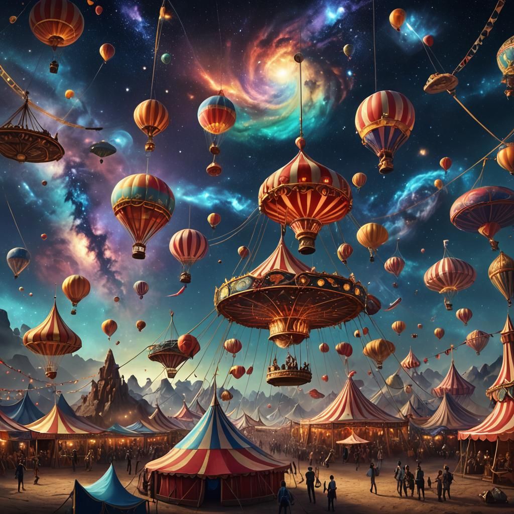 Celestial Circus with Starry Animals: Fantasy Concept Art